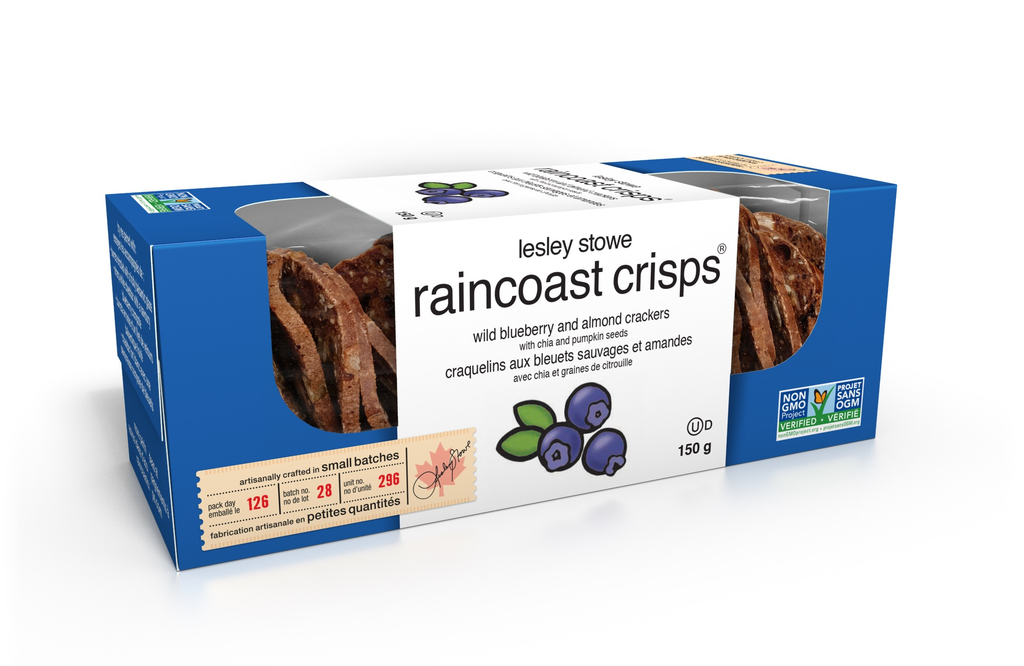 Lesley Stowe Raincoast Crisps - Blueberry and Almond (Non-GMO, Kosher) (12 - 150 g) - Pantree Food Service