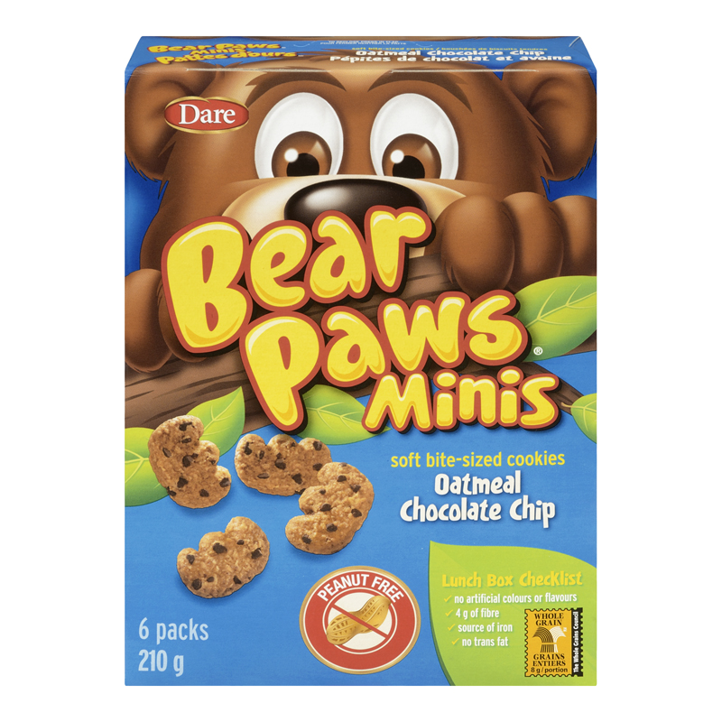 Dare Bear Paw Minis Oatmeal Chocolate Chip (Peanut Free) (12-210 g (72 Pouches)) (jit) - Pantree Food Service