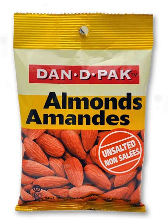 Dan-D Pak Almonds Roasted Natural Unsalted (Kosher) (12-100 g) (jit) - Pantree Food Service