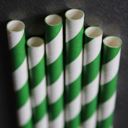 Paper Straws 8" Milkshake Wrapped Green Stripe (250 ea) (jit) - Pantree Food Service