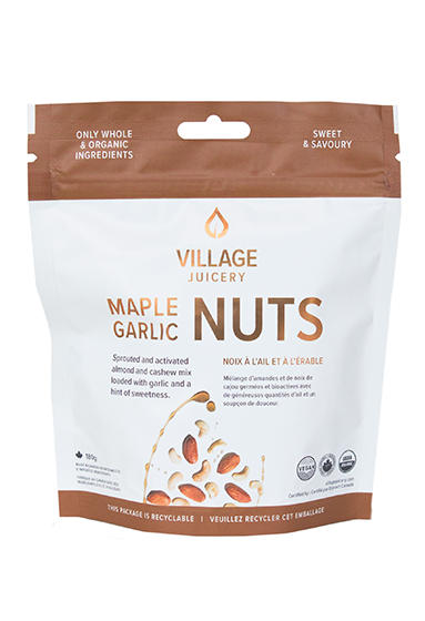 Village Juicery Maple Garlic Nuts - 9 Month Shelf Life (Organic, Non-GMO) (1-55 g) (jit) - Pantree Food Service