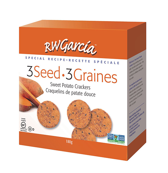 R.W.Garcia 3 Seed Crackers Sweet Potato (Gluten Free, Organic, Non-GMO, Kosher) (6-180 g) (jit) - Pantree Food Service
