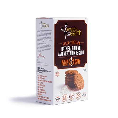 Sweets from the Earth Cookie Boxes Oatmeal Coconut - 5 Month Shelf Life (Gluten Free, Non-GMO, Dairy Free, Kosher, Vegan, Toronto Company)	 (8-300 g) (jit) - Pantree Food Service