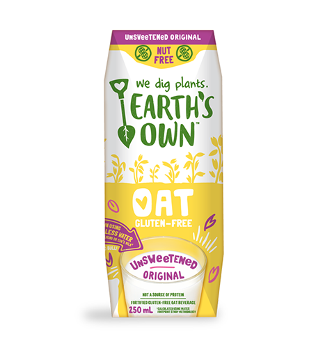 Earth's Own Oat Milk Unsweetened Original UHT (Gluten Free, Non-GMO, Nut Free, Dairy Free, Soy Free, Vegan) (24-250 mL) (jit) - Pantree Food Service