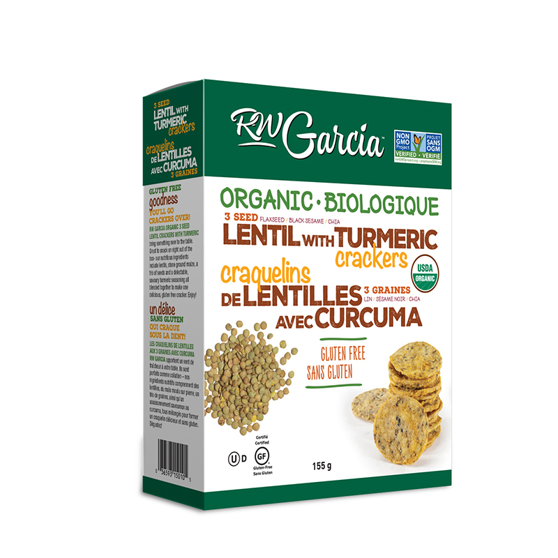 R.W.Garcia 3 Seed Crackers Lentil with Turmeric (Gluten Free, Organic, Non-GMO, Kosher) (6-155 g) (jit) - Pantree Food Service