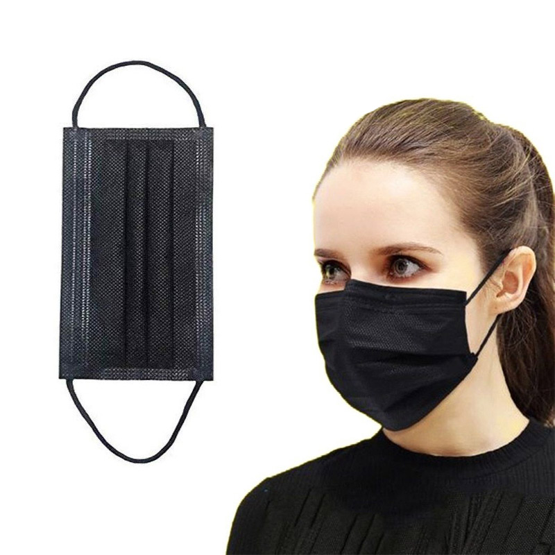 BLACK Disposable 3-Ply Protective Face Mask w/ Earloop – (BFE ≥ 95%) (50 Per Box ) - Pantree Food Service
