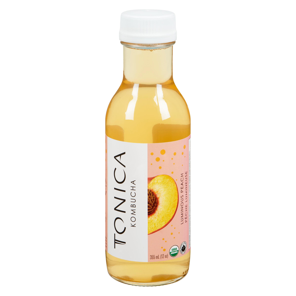 Tonica Raw Organic Luminous Peach Kombucha (Refrigerated) (Toronto Company) (12 - 355 mL) - Pantree Food Service