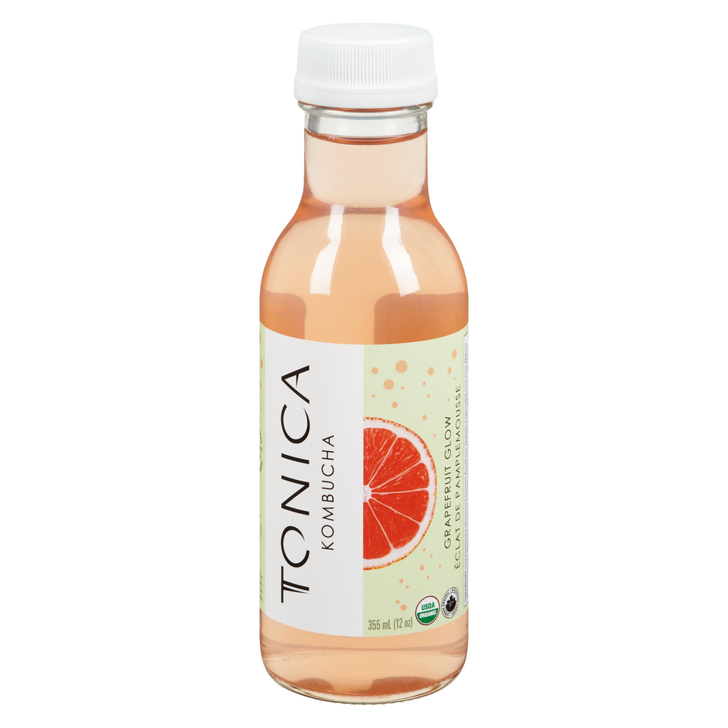 Tonica Raw Organic Grapefruit Glow Kombucha (Refrigerated) (Toronto Company) (12 - 355 mL) - Pantree Food Service