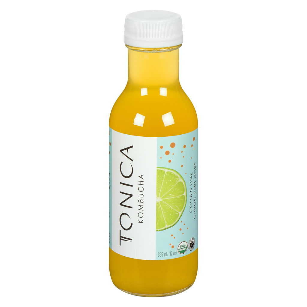 Tonica Raw Organic Golden Lime Kombucha (Refrigerated) (Toronto Company) (12 - 355 mL) - Pantree Food Service