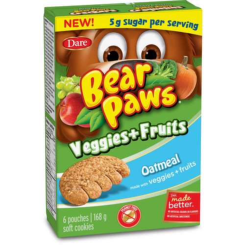 Dare Veggie & Fruit Oatmeal Bear Paws ( 12 - 168 g) (jit) - Pantree Food Service