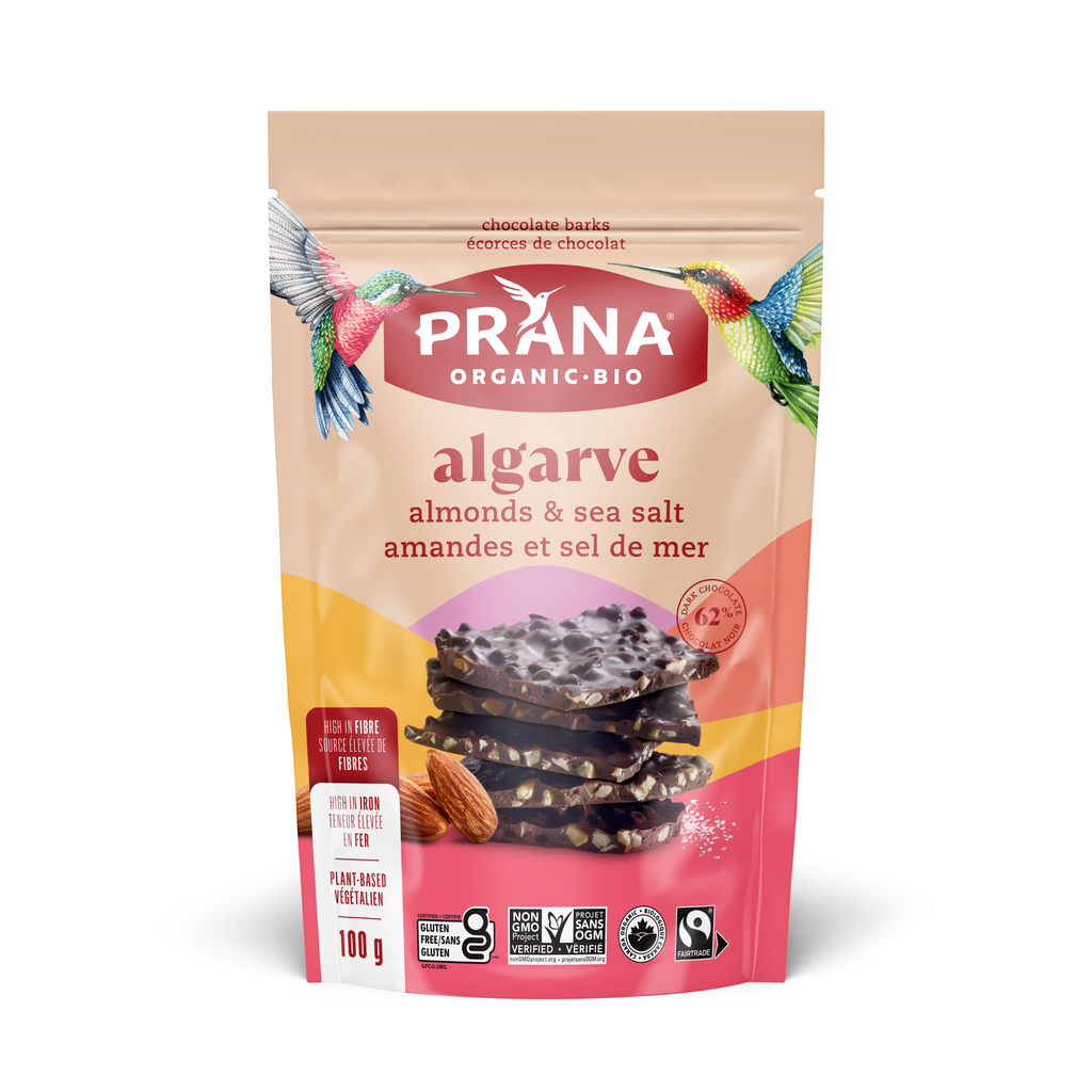 Prana Organic Dark Chocolate Bark, Algarve Sea Salt Almond (Gluten Free, Non-GMO, Fair Trade, Vegan) (8-100 g) (jit) - Pantree Food Service