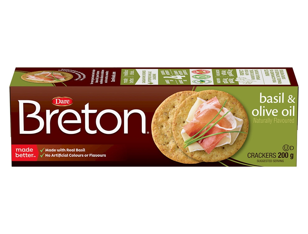 Breton Basil and Olive Oil Crackers (Peanut Free, Kosher) (12-200 g) (jit) - Pantree Food Service