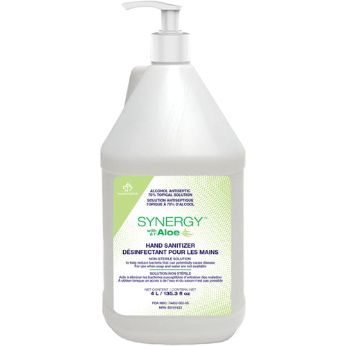 Synergy With Aloe Gel Hand Sanitizer w/Pump (4 L Jug) - Pantree Food Service