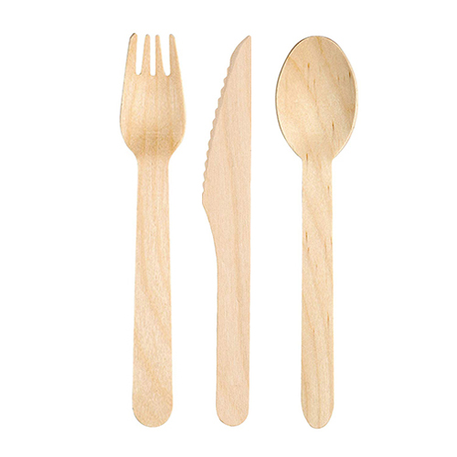Meal Kit Fork, Knife and Spoon Birchwood w/ Napkin 2ply (500 Per Case) (jit) - Pantree Food Service