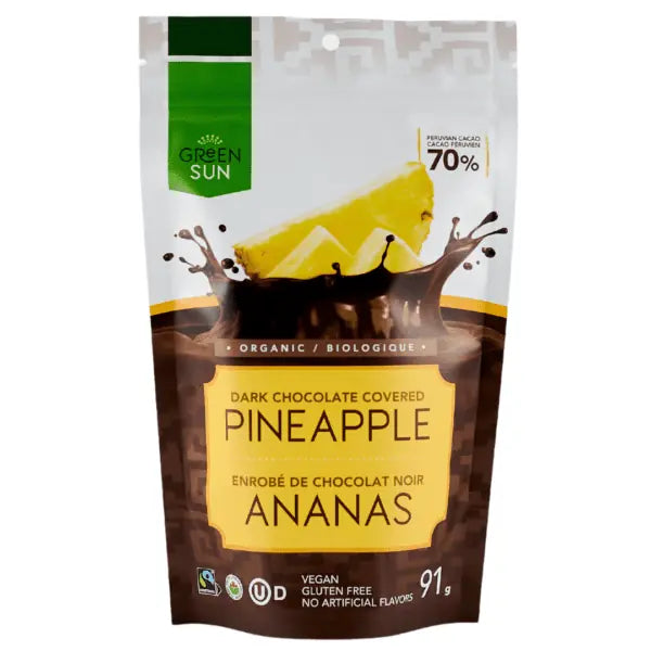 Green Sun Foods - Pineapple dipped in 70% Dark Chocolate (10x91g) (jit) - Pantree Food Service
