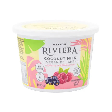 Riviera Vegan Delight Raspberry & Blackcurrant Coconut Milk Yogurt (6x500g) (jit) - Pantree Food Service