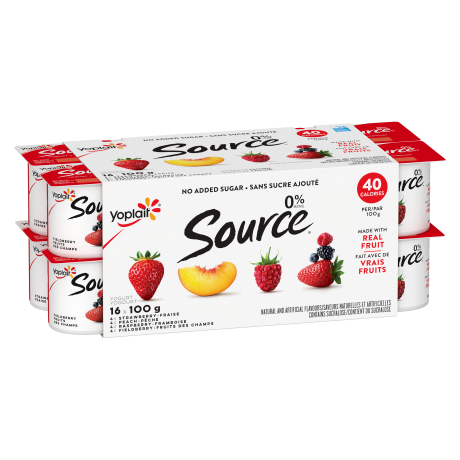 Yoplait Source Strawberry, Field Berry, Peach, Raspberry Yogurt (16x100g) (jit) - Pantree Food Service