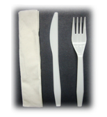 Cutlery Kit White 3-piece Medium Weight (Fork, Knife & Napkin) (500 Kits) (jit) - Pantree Food Service