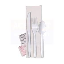 Cutlery Kit Medium 6 Piece -White Medium Weight (Fork, Knife, Tea Spoon, Salt & Pepper, White Napkin) (500 Per Case) (jit) - Pantree Food Service