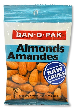 Dan-D Pak Almonds Natural Raw (Kosher) (12-100 g) (jit) - Pantree Food Service