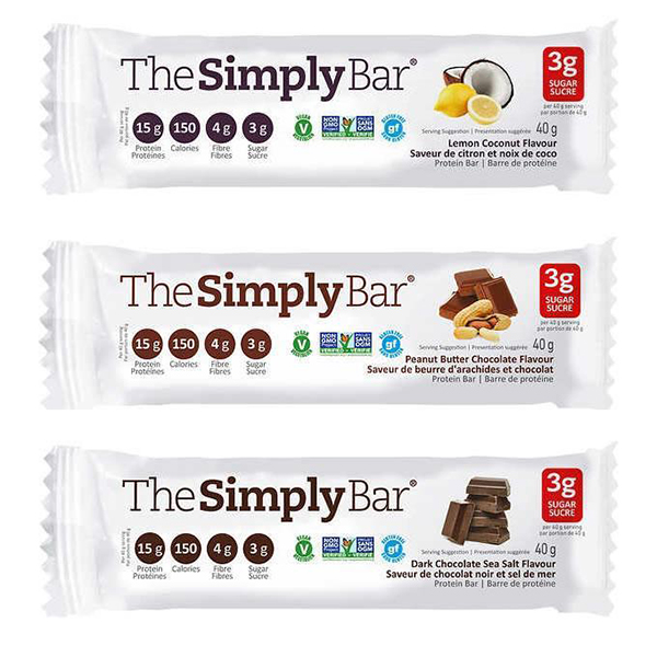 Simply Protein Bar Variety Pack (Gluten Free, Non-GMO, Kosher) (15-40 g (5 dark Chocolate Sea Salt, 5 Lemon Coconut, 5 Peanut Butter Chocolate)) - Pantree Food Service