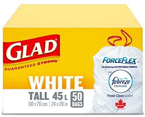 Glad Tall White Forceflex Febreze Garbage Bags (6-50 ea) - Pantree Food Service