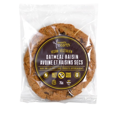 Sweets from the Earth Grab & Go Cookies Oatmeal Raisin - 2 Week Shelf Life (Non-GMO, Nut Free, Dairy Free, Kosher, Vegan, Toronto Company) (12-75 g (Individually wrapped)) (jit) - Pantree Food Service