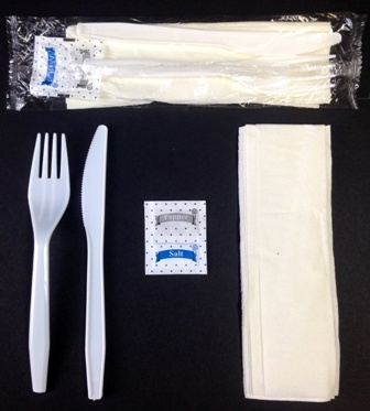 Cutlery Kit 5 Piece White Medium Weight (Fork, Knife, Napkin, Salt & Pepper) (500 Per Case) (jit) - Pantree Food Service