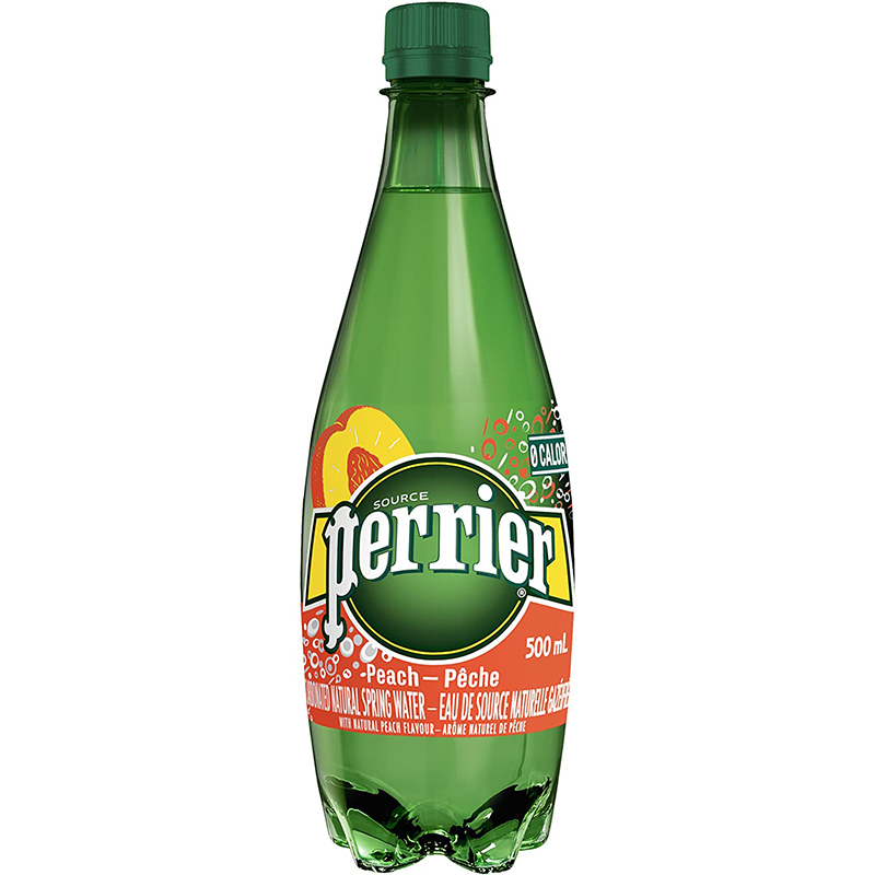Perrier Sparkling Mineral Water - Peach (24-500 mL (Plastic)) - Pantree Food Service