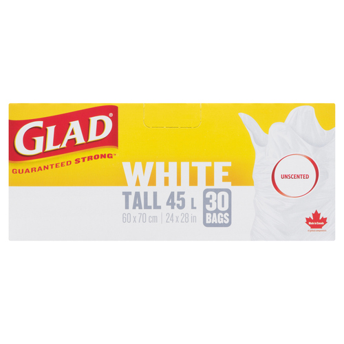 Glad Waste Bags White Tall Easy Tie - Unscented ( 12- 30 's) (jit) - Pantree Food Service