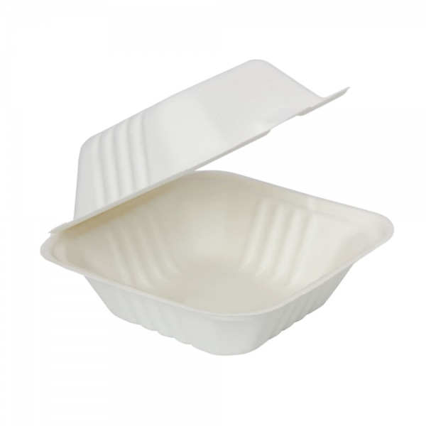 H661 RiteEarth 6x6 Bagasse Hinged Container with Ribs (500 Pcs) (jit) - Pantree Food Service