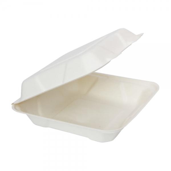 H801 RiteEarth 8x8 Bagasse Hinged Container (200 Pcs) (jit) - Pantree Food Service