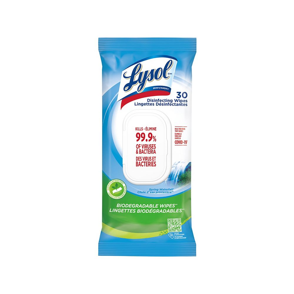 Lysol Disinfecting Bioderadable Wipes Spring Waterfall (9-30's) - Pantree Food Service