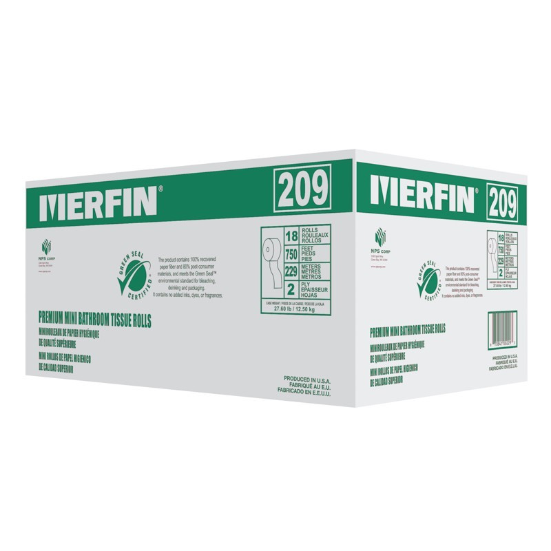 Merfin Premium Toilet Tissue Rolls Mini - 2.38'' Core (18 Rolls - 750' Roll) (jit) - Pantree Food Service