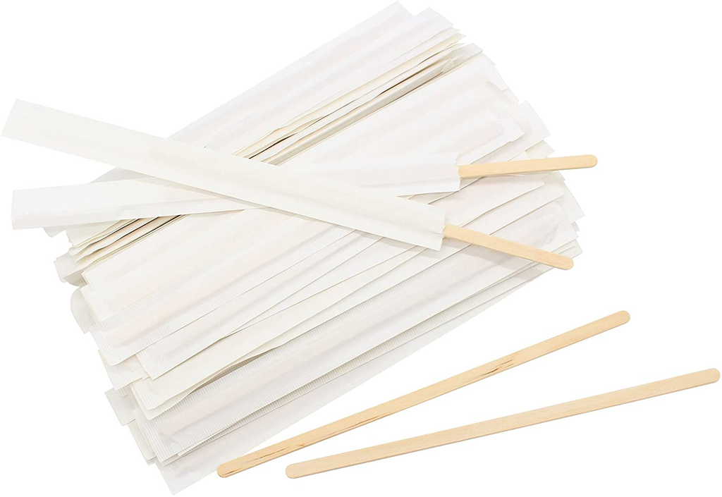 Stir Sticks -"INDIVIDUALLY"  Wrapped Wood 7" (500 pack) - Pantree Food Service