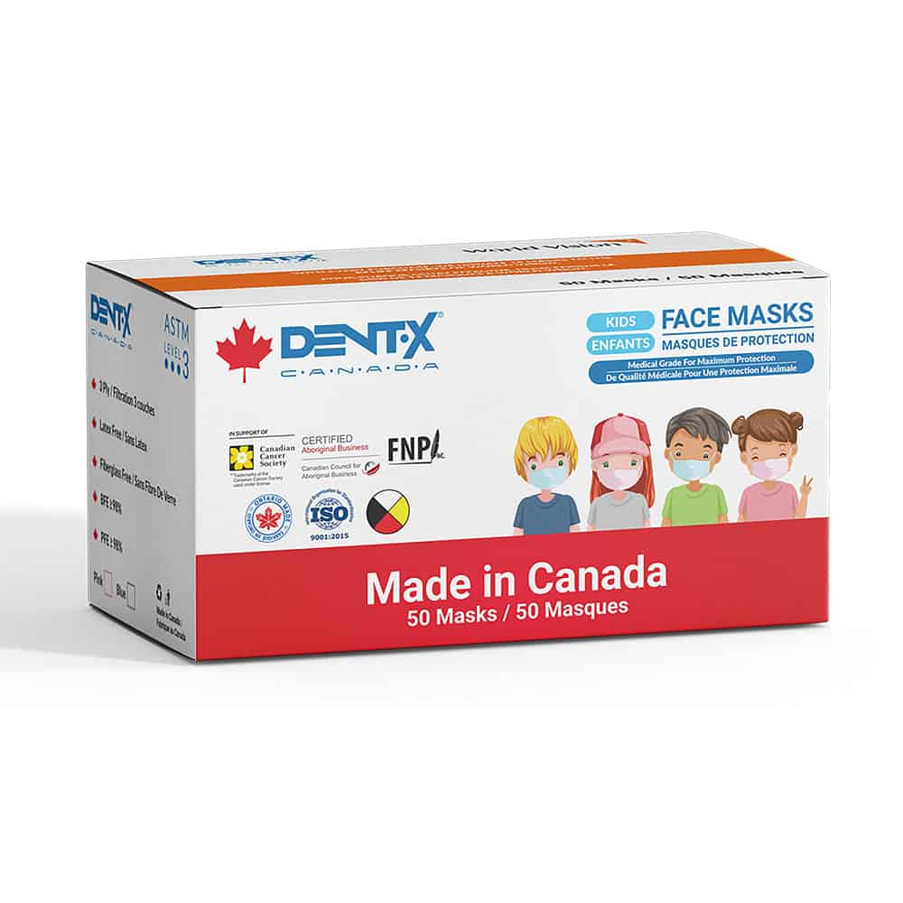 Dent-X Kids ASTM Level 3 Disposable Medical Grade Face Masks With Earloops (50 Small Size Masks Per Box (Made In Canada)) - Pantree Food Service